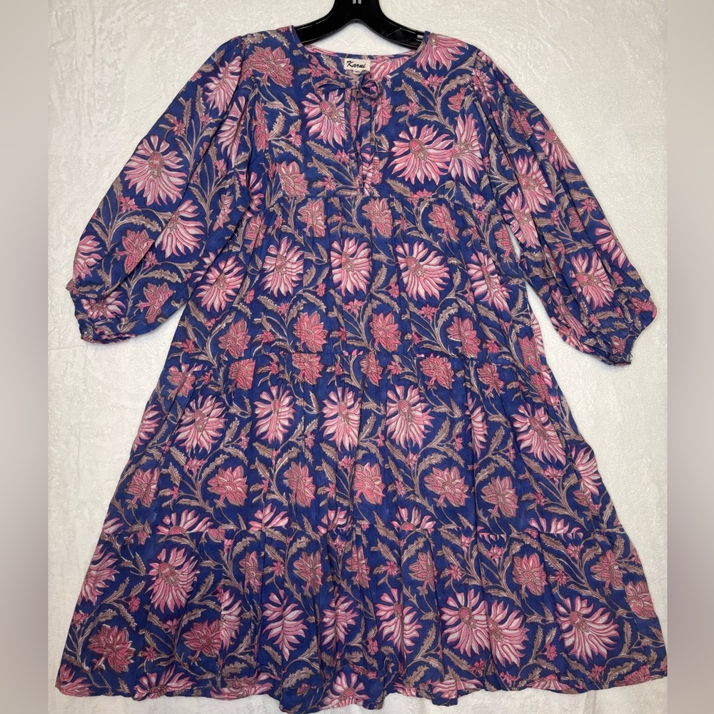 Made in India 100% cotton block print smock dress - size XS